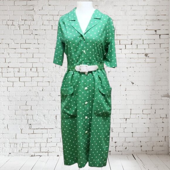 Vintage Ilse M. Dress 50's Style Polka Dot Belted - Picture 1 of 9